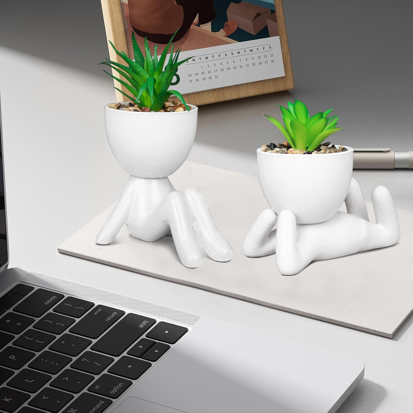 Pack of 4 White Mini Artificial Succulents, Ceramic Humanoid Greenery, Artificial Fake Plants, Bathroom Plants for Bathroom Decoration, Indoor Office, Christmas Decorations