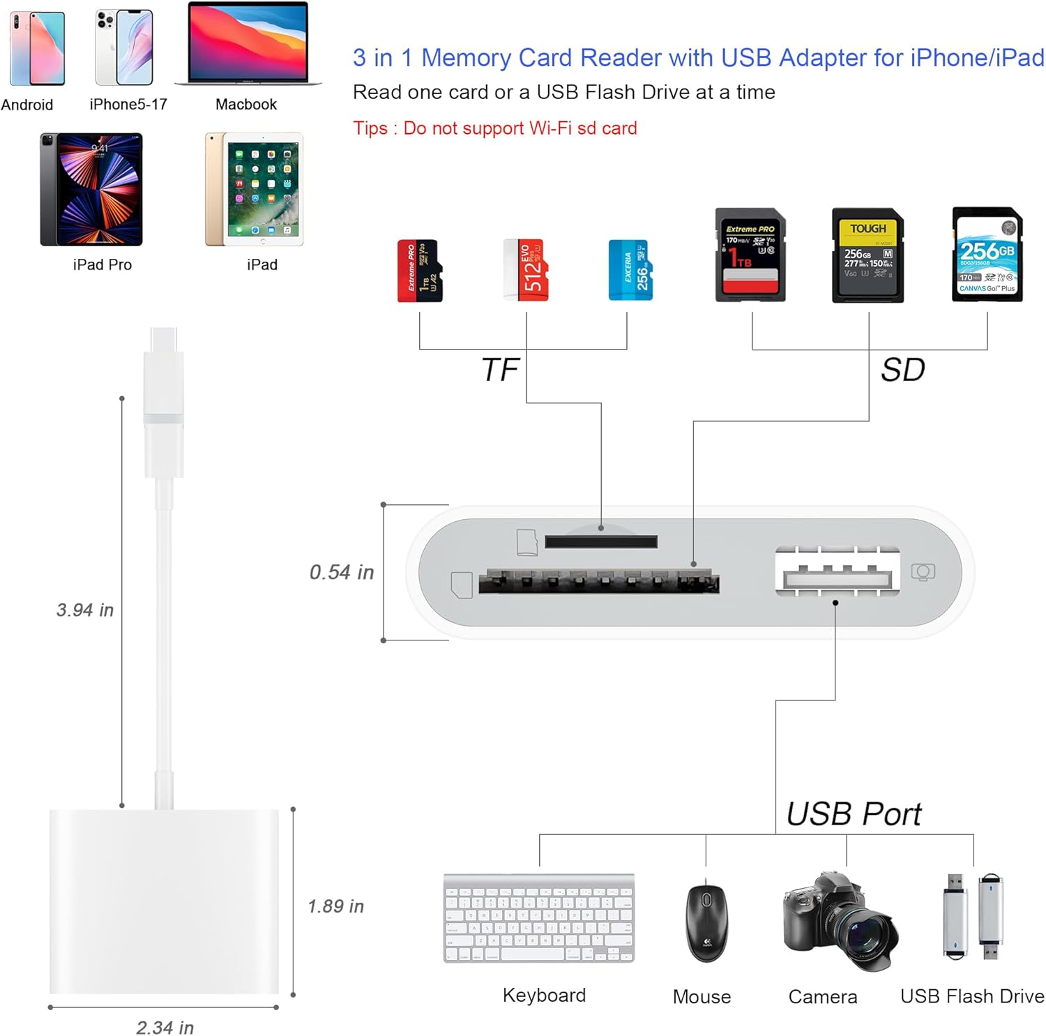 SD Card Reader for iPhone, Memory Card Reader with USB Camera Adapter 