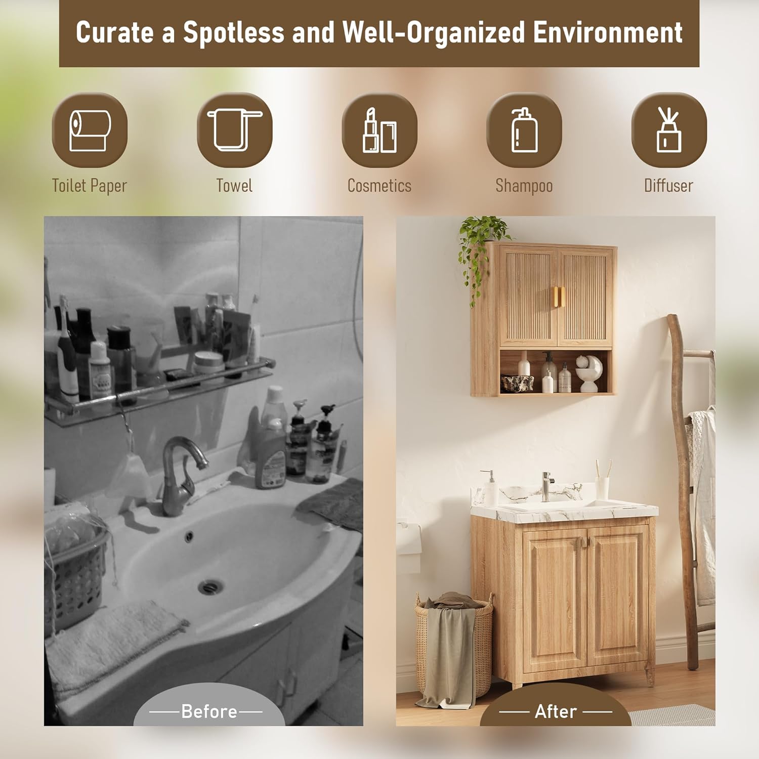 Bathroom Wall Storage Cabinet, Medicine Cabinet with Adjustable Wood S
