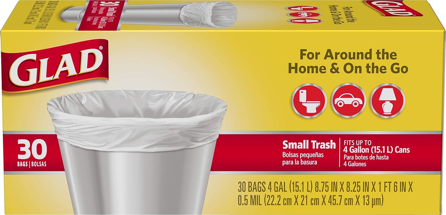 Glad Trash Bags, Small Garbage Bags - 4 Gallon White Trash Bag - 30 Co