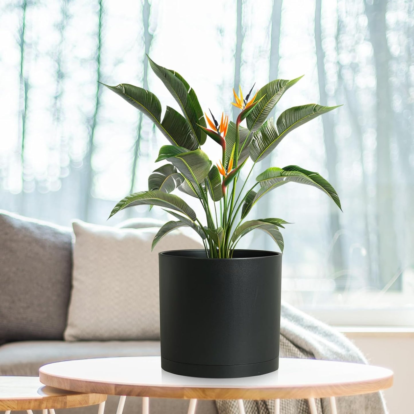 8 Inch Medium Plant Pots for Indoor Outdoor Plants, Cylinder Deep Flow