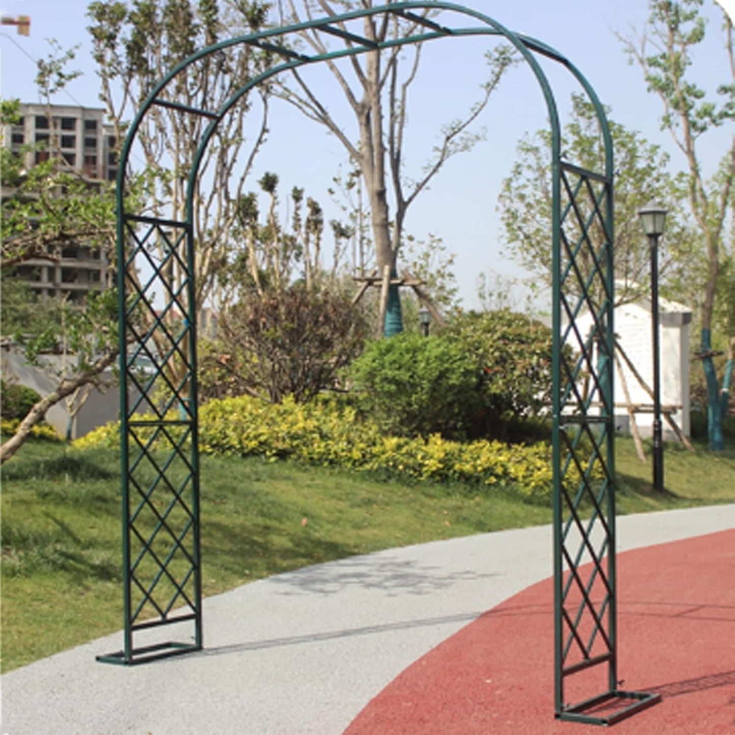 Heavy Duty Garden Arch 2.3M Metal Trellis for Climbing Plants, Vines & Roses - Durable Outdoor Support Structure for Lawn, Backyard, Patio & Weddings (Green, 180x40x230c