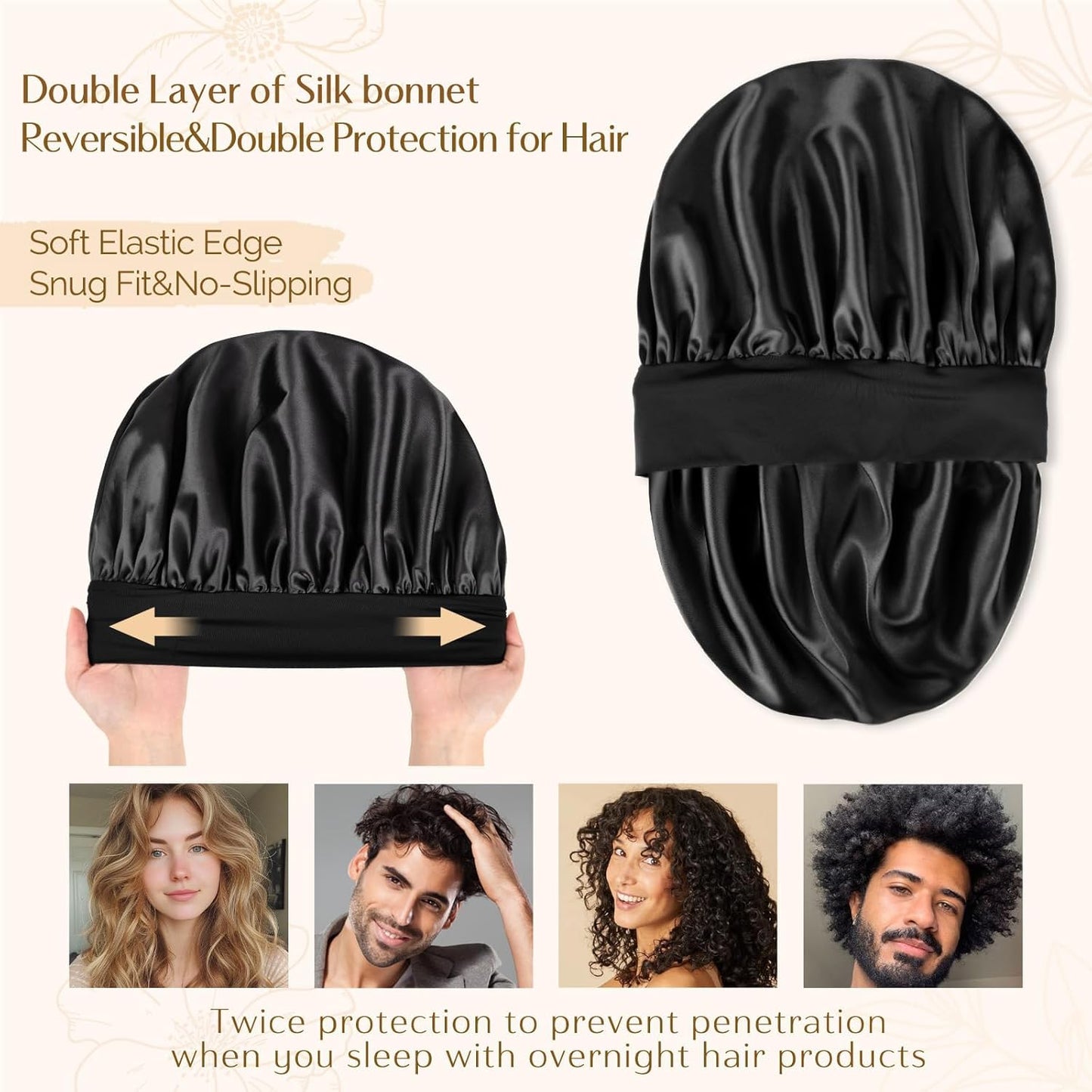 YANIBEST Silk Bonnet for Men Women Hair Bonnet for Sleeping Double Lay
