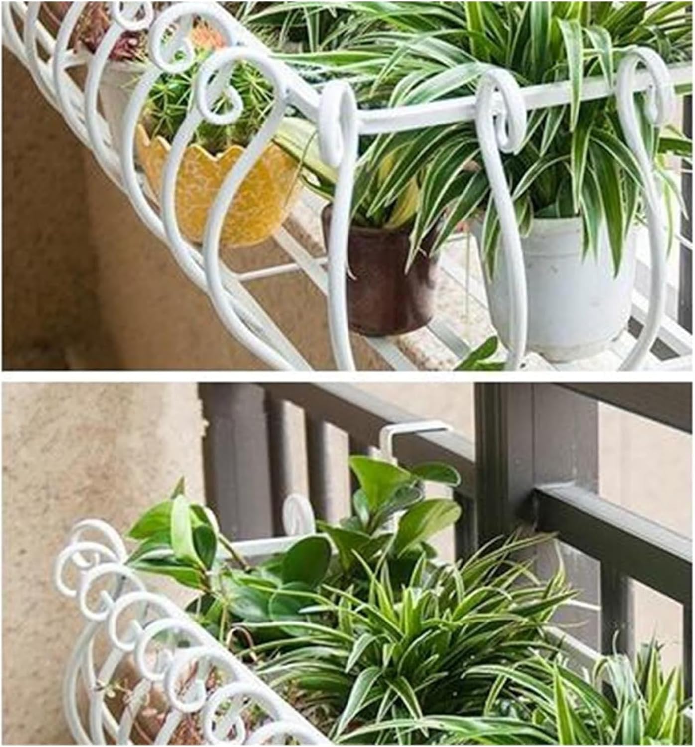 Wall-Mounted Railing Planter, Iron Fence Planters for Potted Plants & Succulents, Balcony Window Sill Flower Stand, Decorative White (100x28x22cm)
