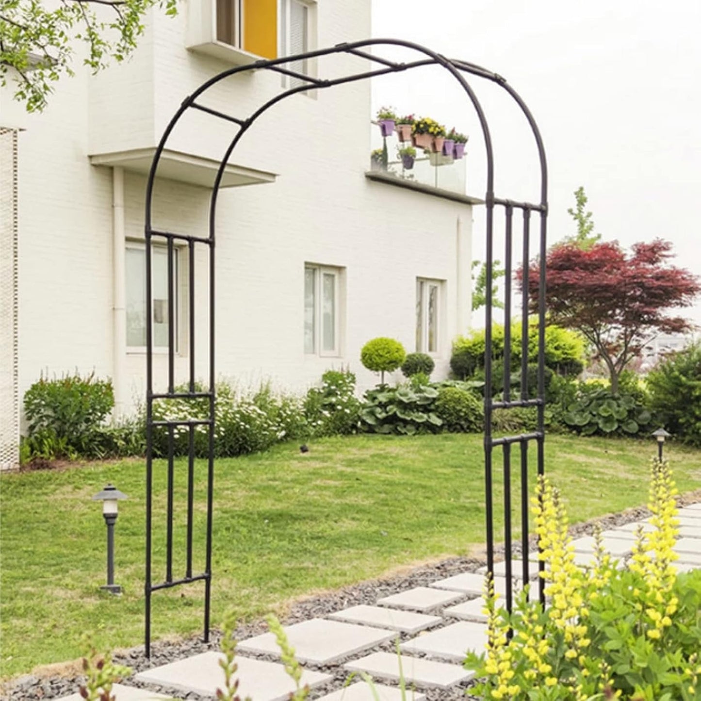 Elegant Metal Garden Arch - Decorative Pergola Backdrop Stand for Paths & Entrances, Sturdy Trellis Plant Support for Indoor/Outdoor Decor, Black Finish, 1 Size