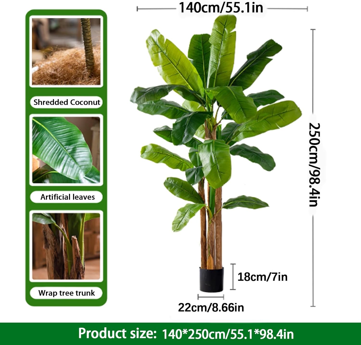 Artificial Scindapsus Aureus Plant Indoor Fake Tree with White Tall Pl