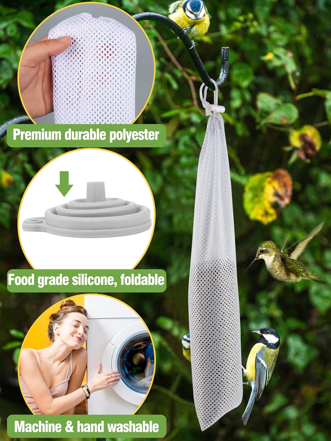 6 Pcs Finch Sock Feeder for Outdoor - Durable Thistle Seed Feeder Sack