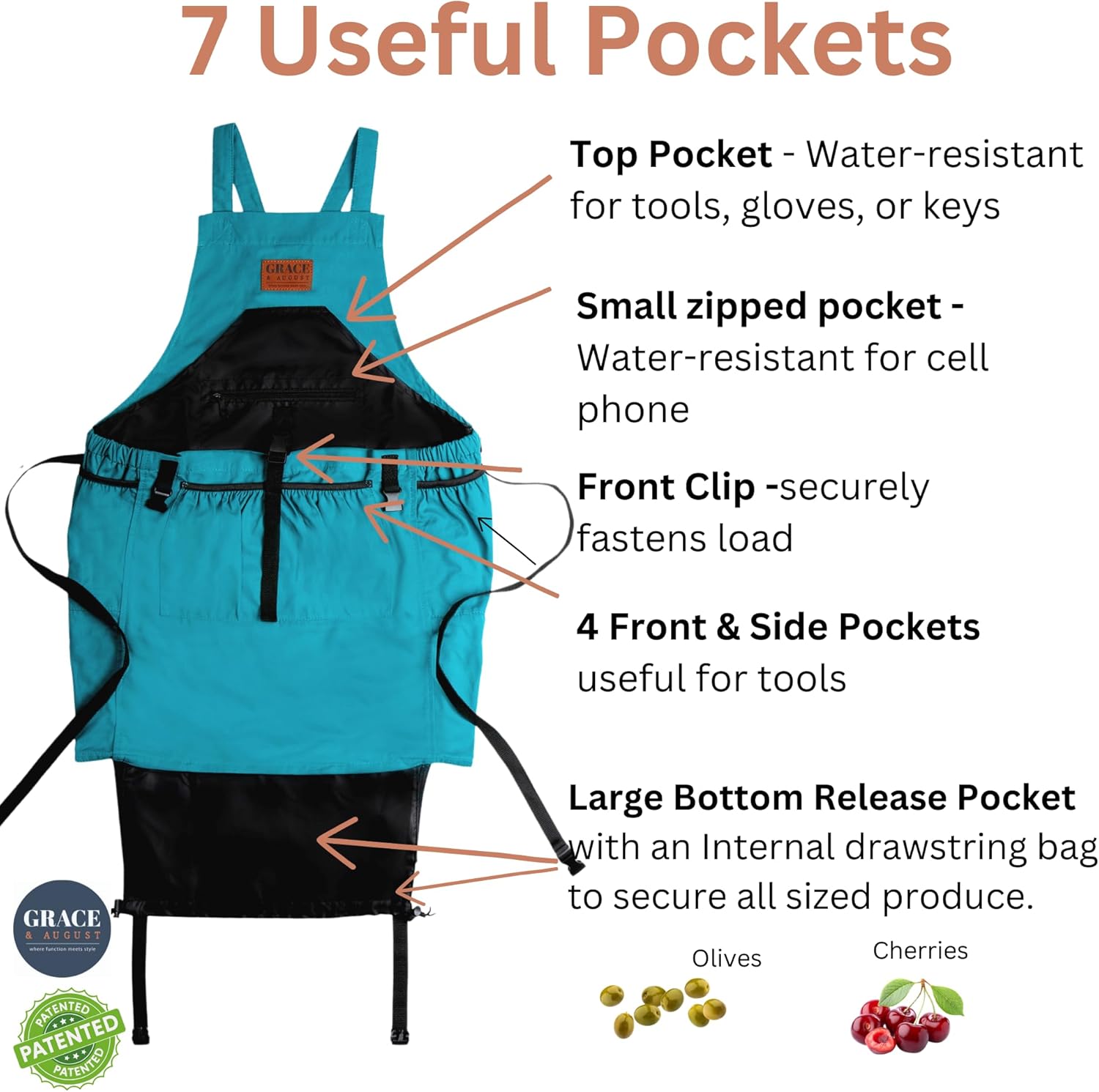 Gardening Apron with Pockets for Women & Men - Garden Apron 7 Pockets 