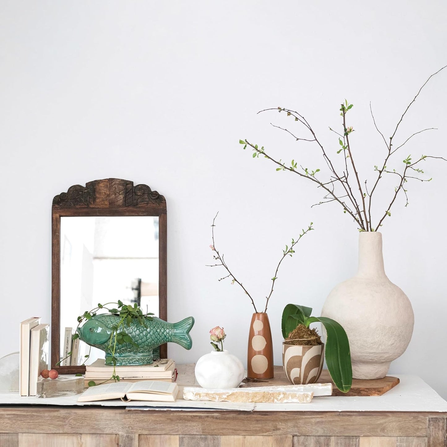 17 Inches Debossed Stoneware Fish Planter, Reactive Glaze, Holds 7 Inc