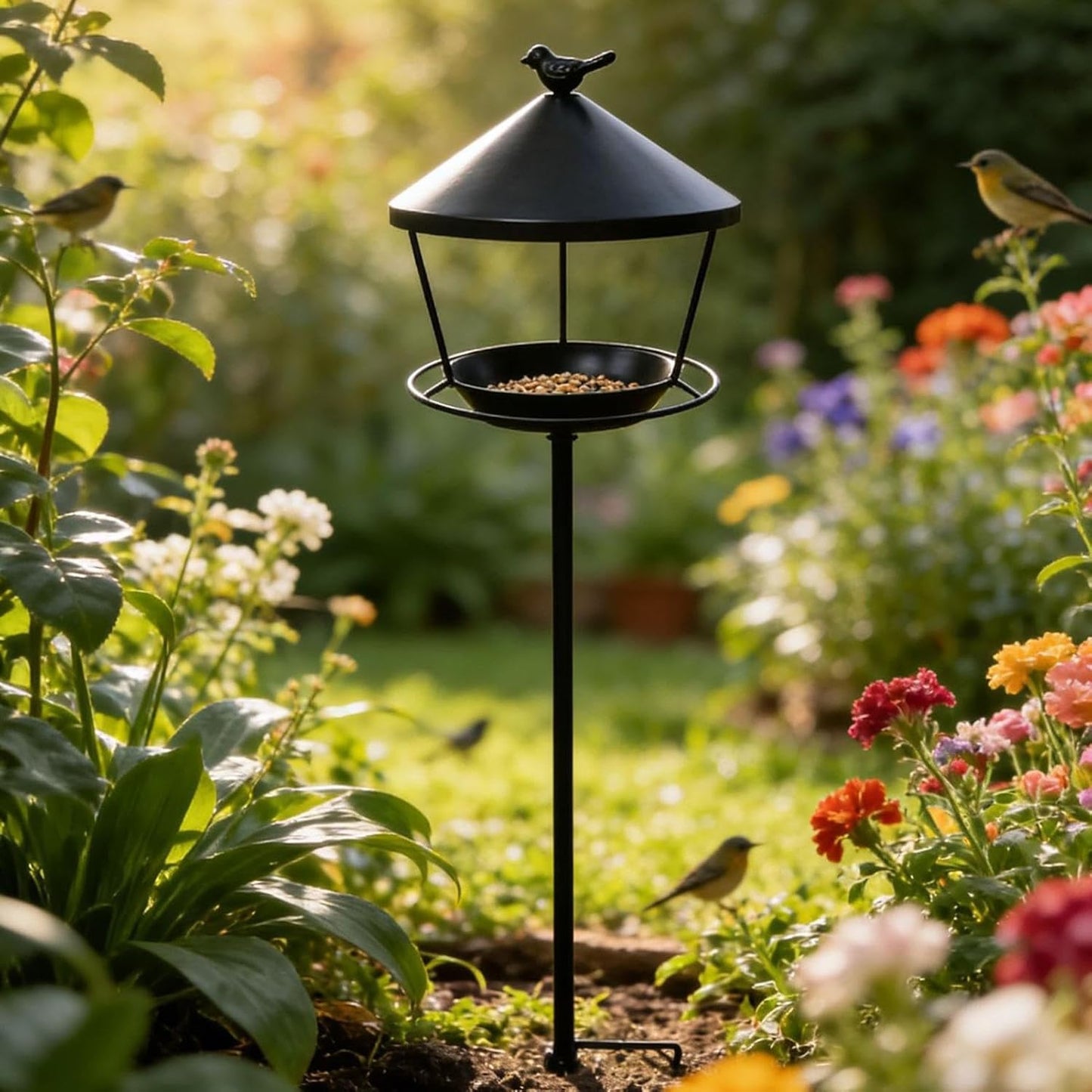 Standing Bird Feeder, Weatherproof Anti Waste Wild Feeding Station, Standing Bird Feeder Tray, Sturdy Outdoor Design, Easy Access Function, Top Performance Garden Accessory for Backyard