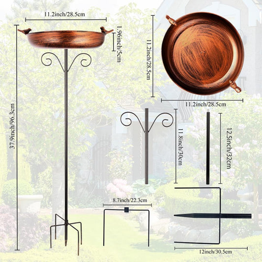 DREAMSOUL 38 Inch Tall Bird Bath with Stake, Vintage Copper Bird Bath for Outside Metal Freestanding Birdbath for Garden Yard Patio