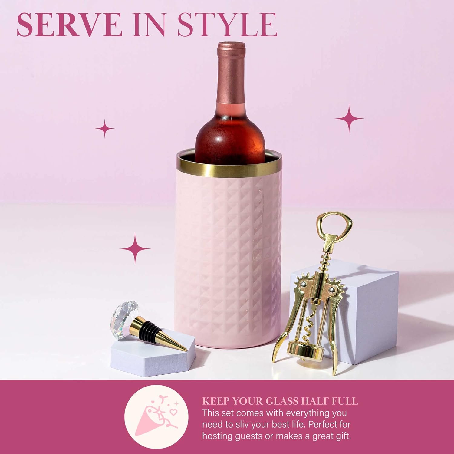 Paris Hilton Wine Bottle Chiller Set, Insulated Double Wall Chiller, G