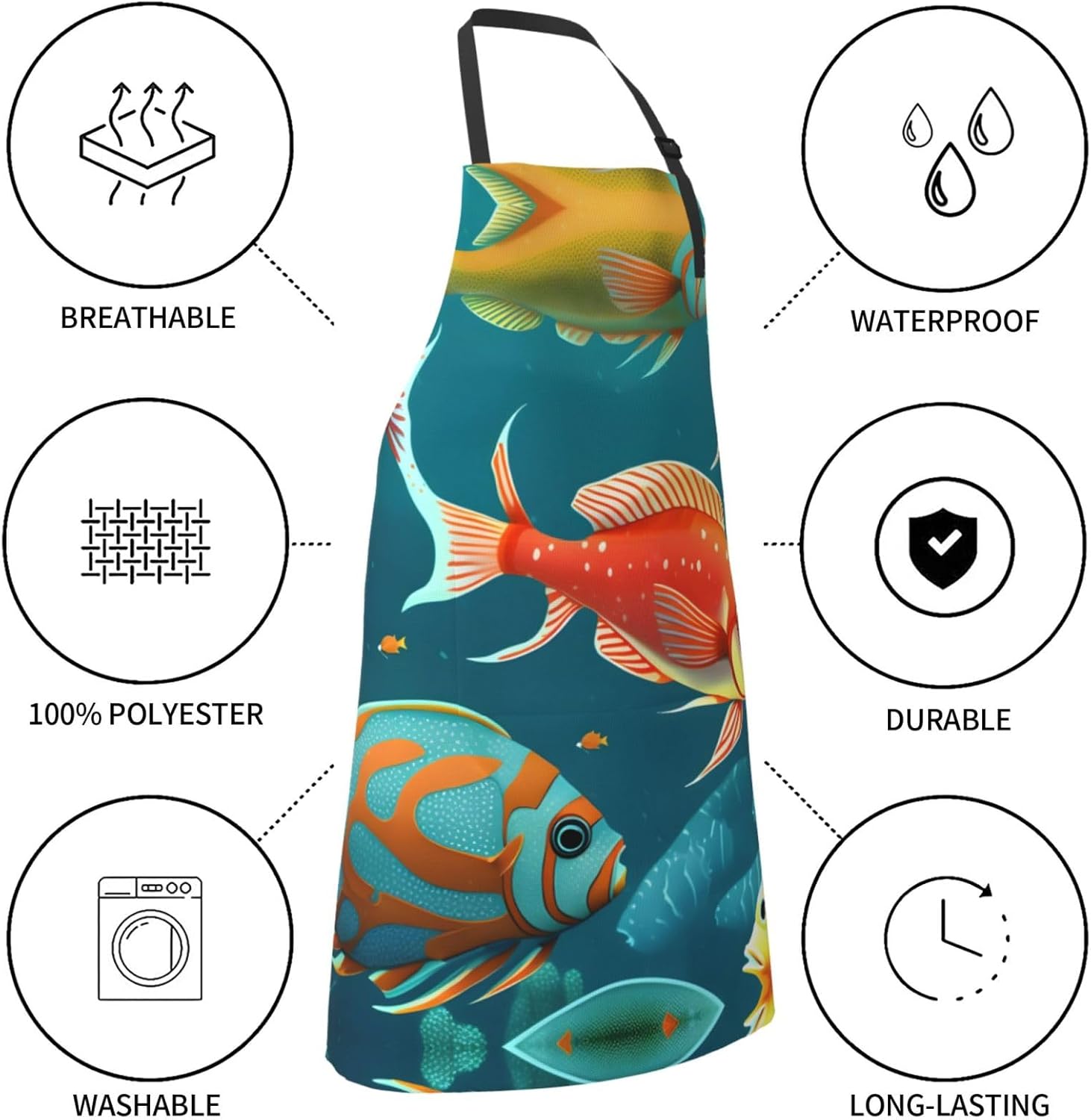 Ocean Underwater Fish Print Laundry apron 28x33 In Waterproof Kitchen 