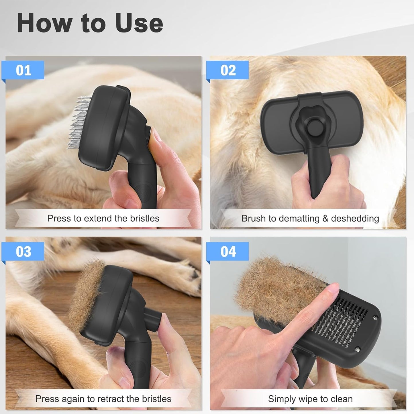 Self Cleaning Shedding Brush - Skin Friendly Grooming Tool for Dogs, C