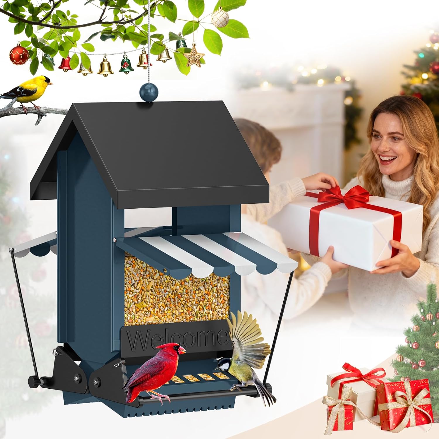2025 Squirrel Proof Bird Feeders for Outdoors with Weight-Activated, 5
