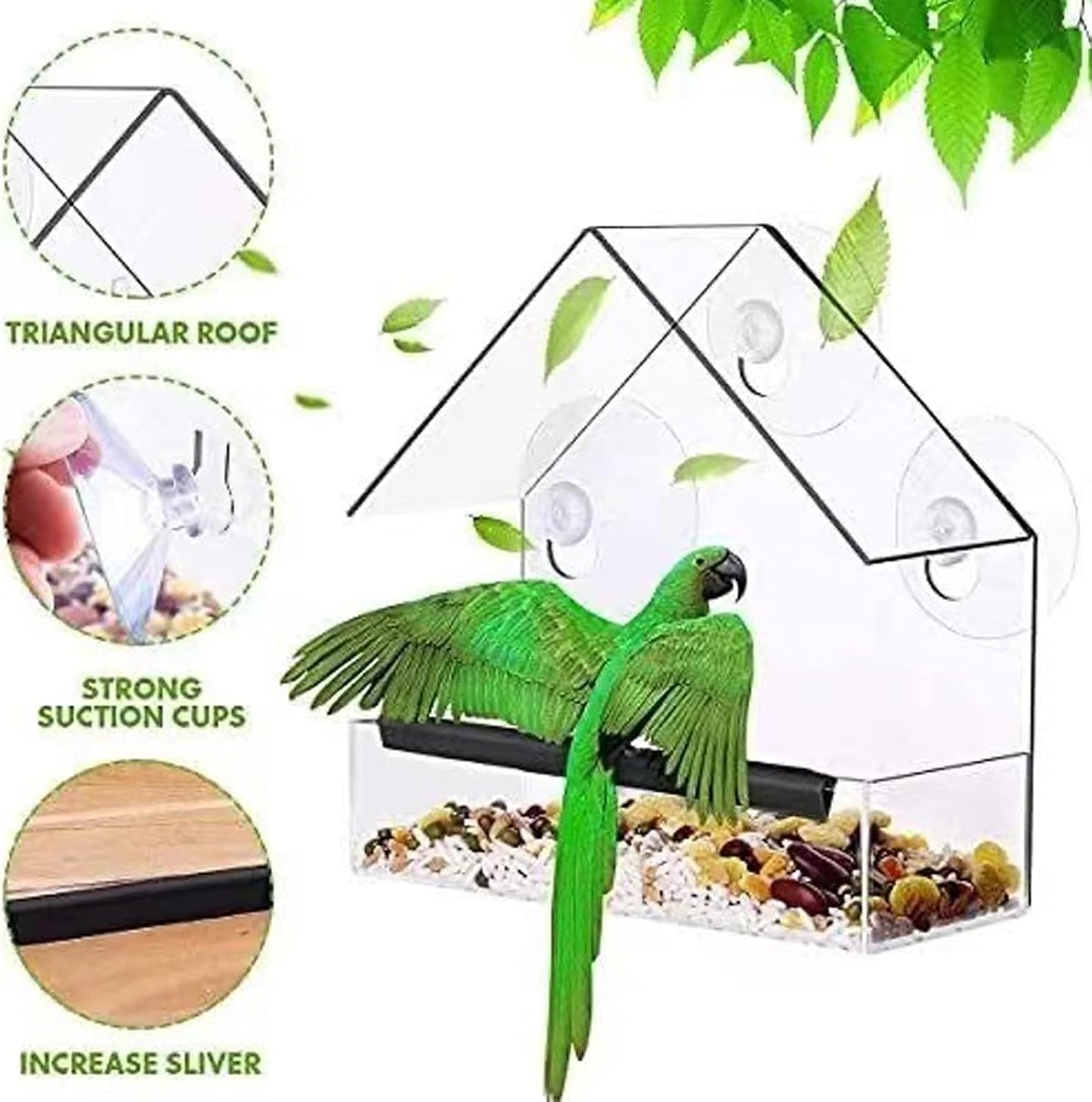 Pilipane Clear Acrylic Window Bird Feeder, Transparent Bird House with 4 Strong Suction Cups