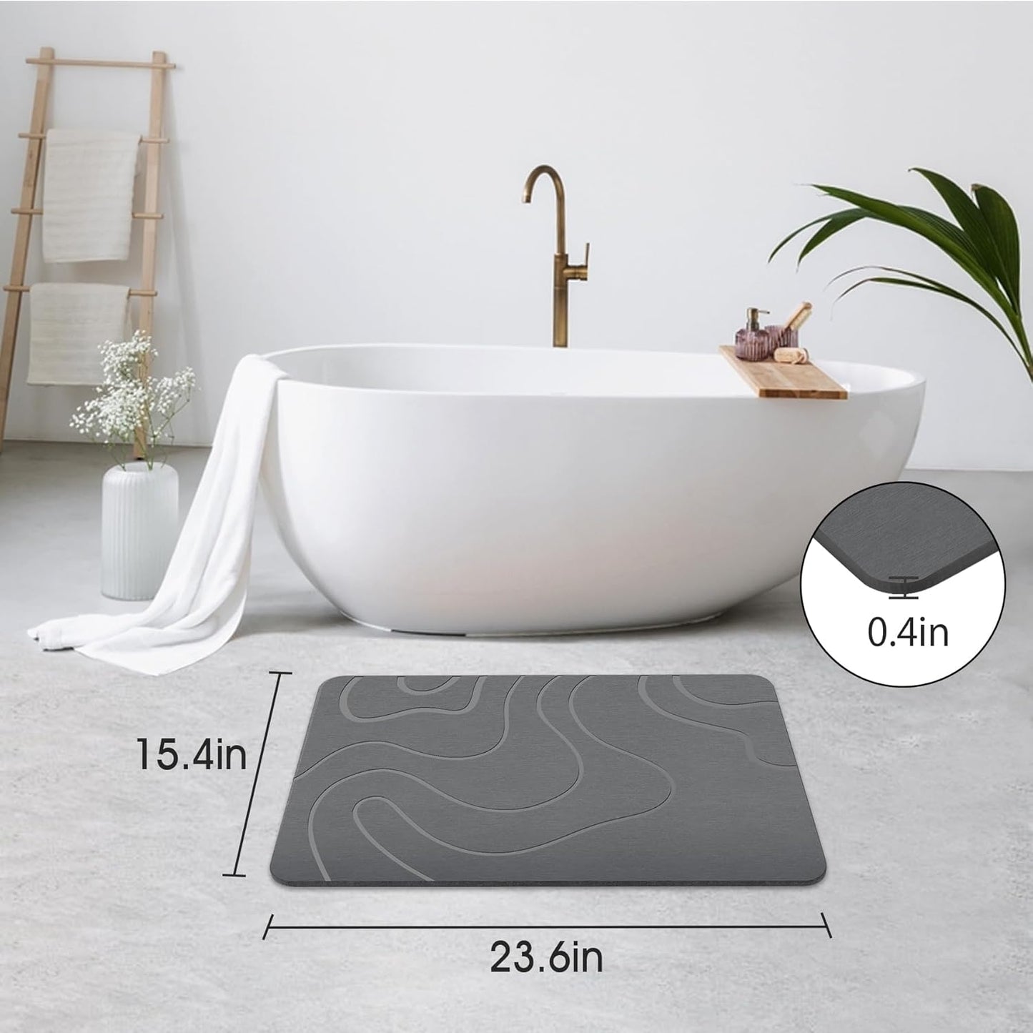 Stone Bath Mat Diatomaceous Earth Shower Mat Non-Slip Super Absorbent 