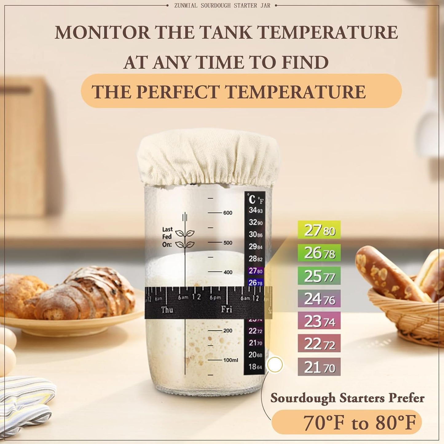 Sourdough Starter Jar, Sourdough Starter Kit with Date Marked Feeding 