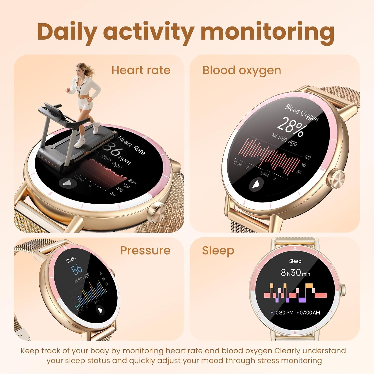 KEEPONFIT Smart Watches for Women Android/iPhone, IP68 Waterproof Fitn