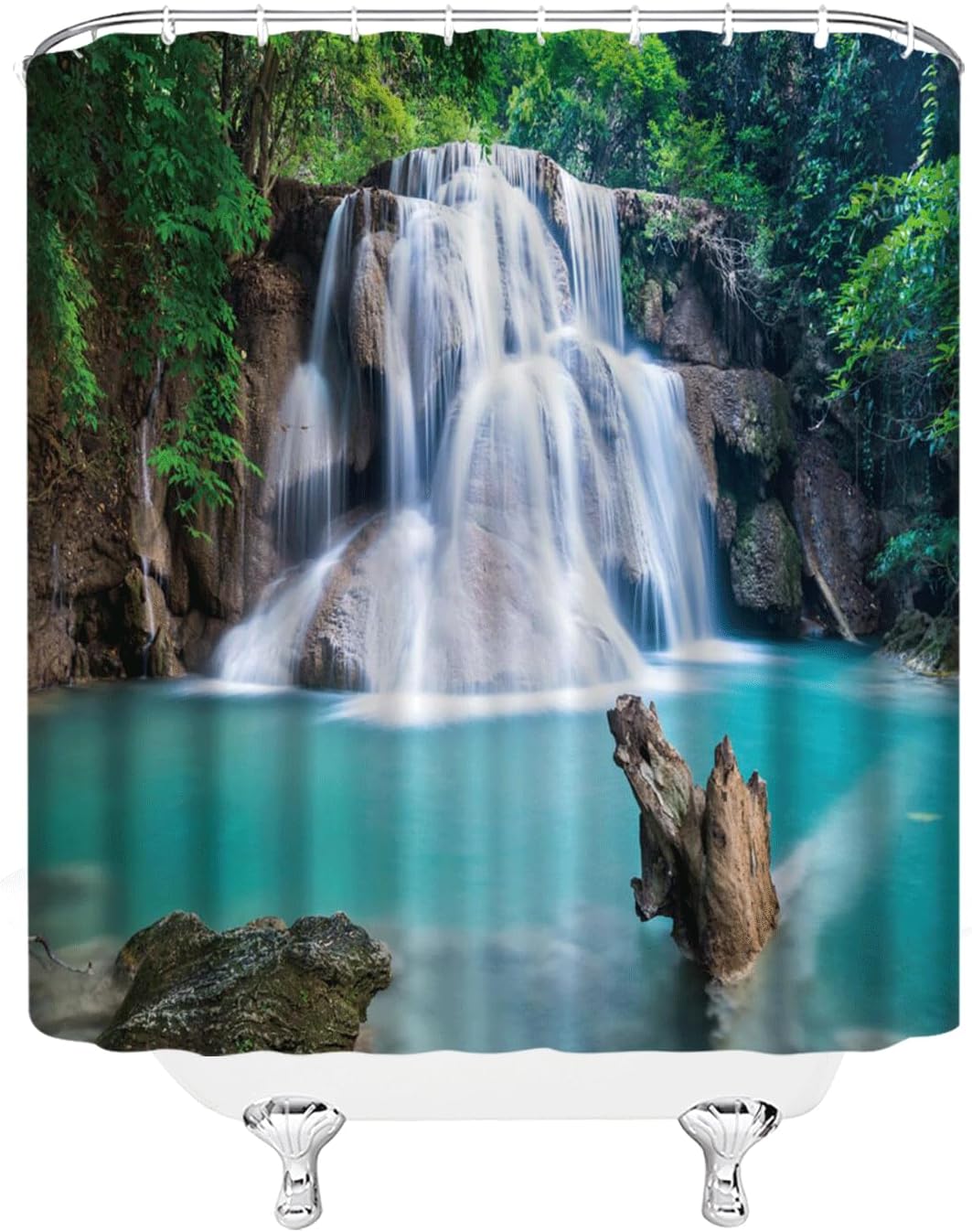 Waterfall Landscape Shower Curtains Outdoor Nature Scenery Lakes Green Plant Forest Spring View Home Bathroom Decor Polyester Fabric Bath Curtain Sets 70x70 Inch with Hook