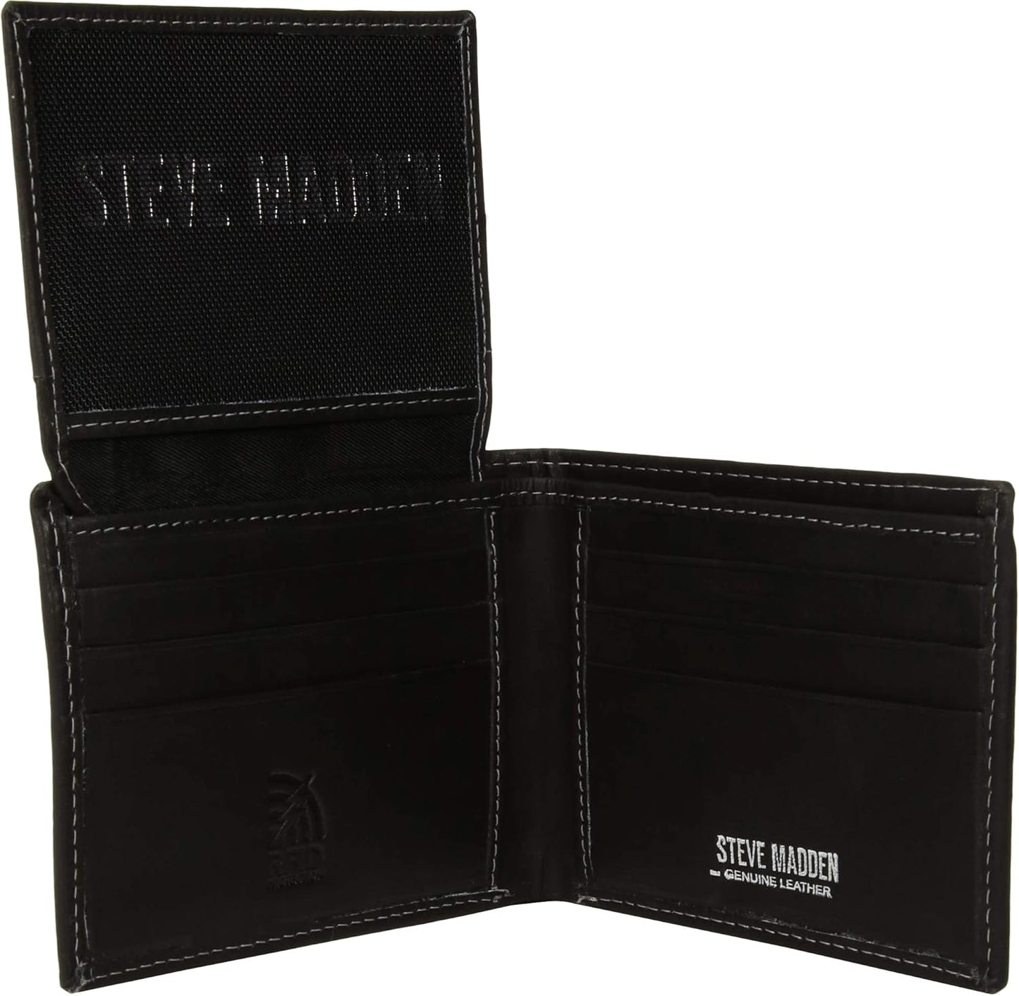 Steve Madden Men's Slim Leather Wallet with Extra Capacity Attached Fl