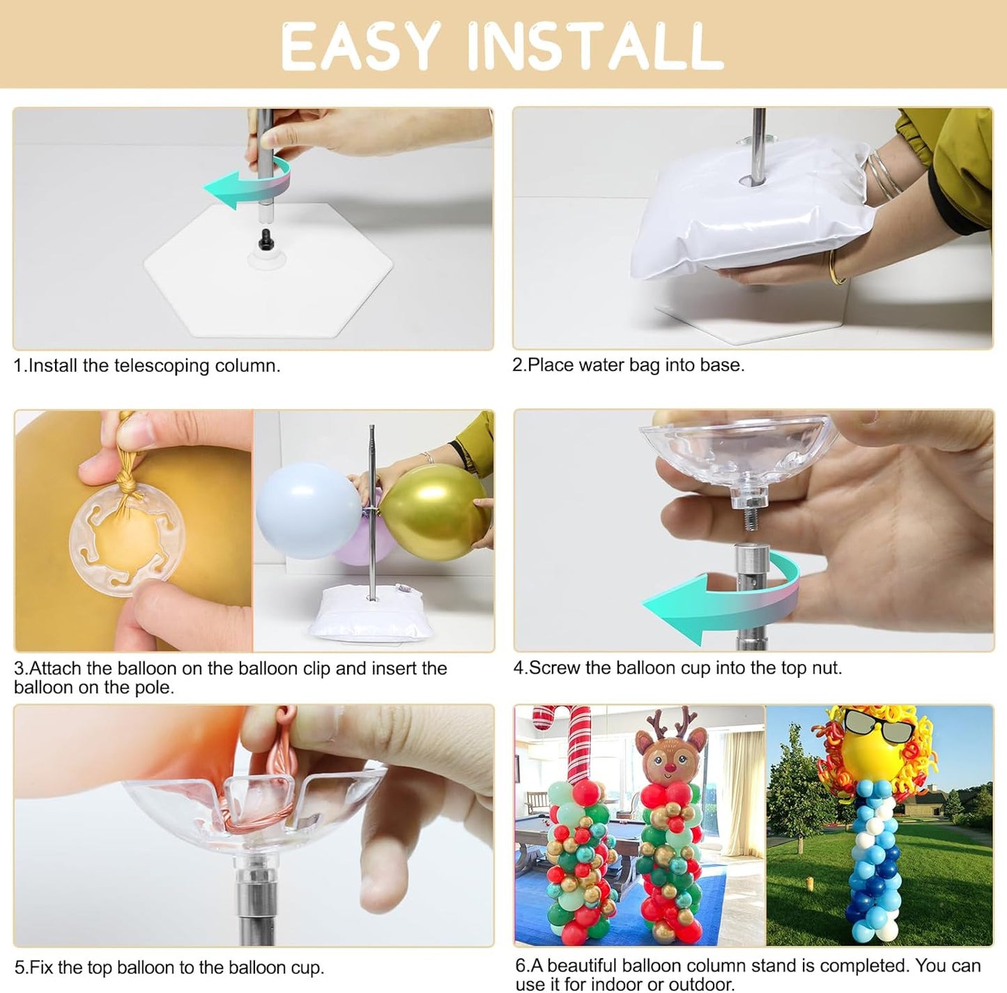 Upgraded Balloon Column Stand Kit, 7 Feet Height Adjustable Balloon Tower Pillar with Reusable Metal Telescopic Design for Graduation, Wedding, Baby Shower, Birthday Party Decoration