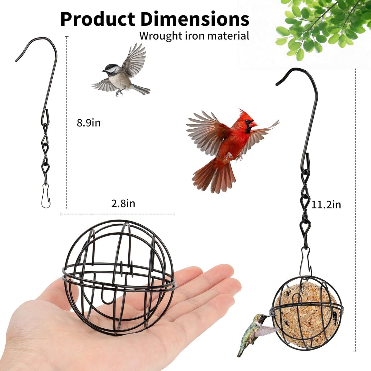 8 Pcs Black Metal Hummingbird Feeders - Squirrel Proof Round Suet Ball