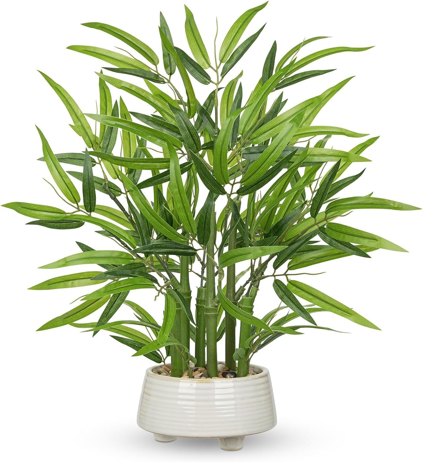 Artificial Bamboo in White Ceramic Potted Fake Bamboo Plant-Faux Tree in Pot for Farmhouse Home Living Room Desk Indoor Outdoor Decor