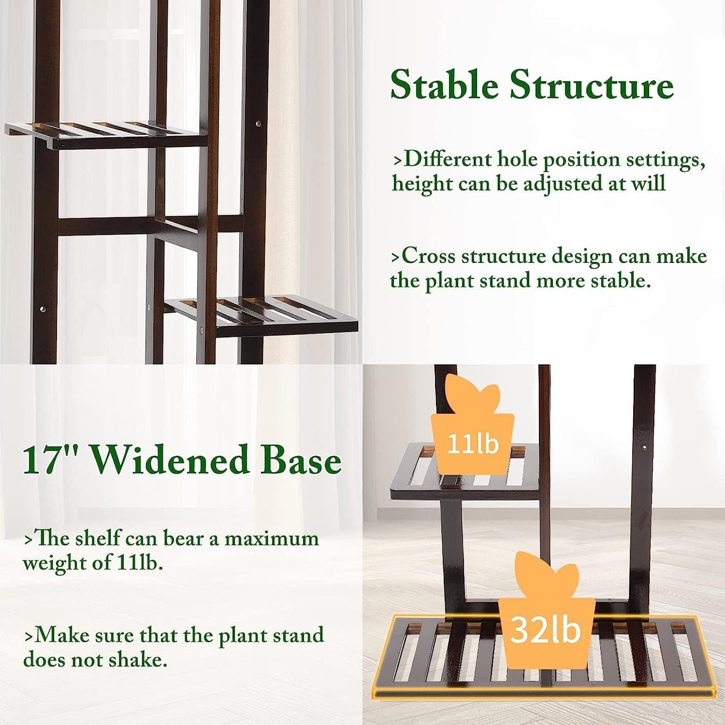 DolceLuna Plant Stand Indoor 6 Tier, Bamboo Plant Shelf Corner Display