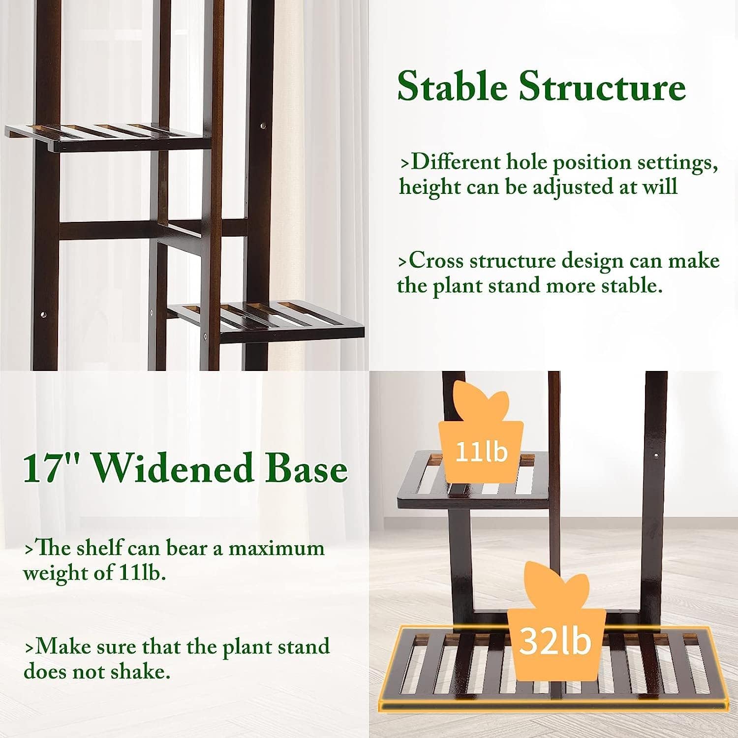 DolceLuna Plant Stand Indoor 6 Tier, Bamboo Plant Shelf Corner Display