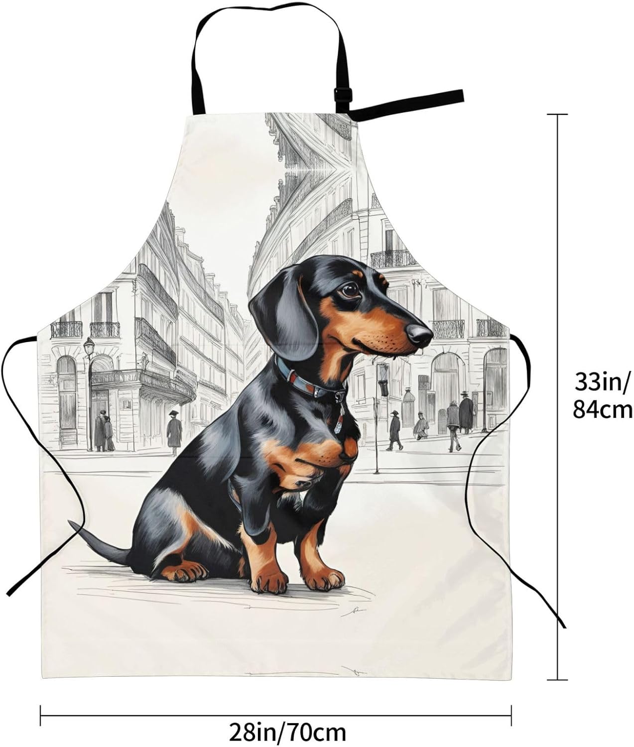 Parisian Dachshund print Waterproof chef's apron with pocket apron for kitchen cooking baking barbecue and gardening