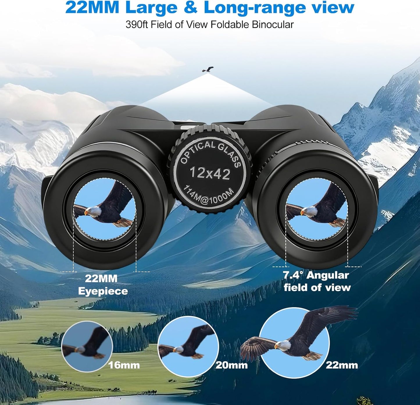 HD 12X42 Wateproof Binocular for Hunting, with Phone Adapter BAK4 Pris