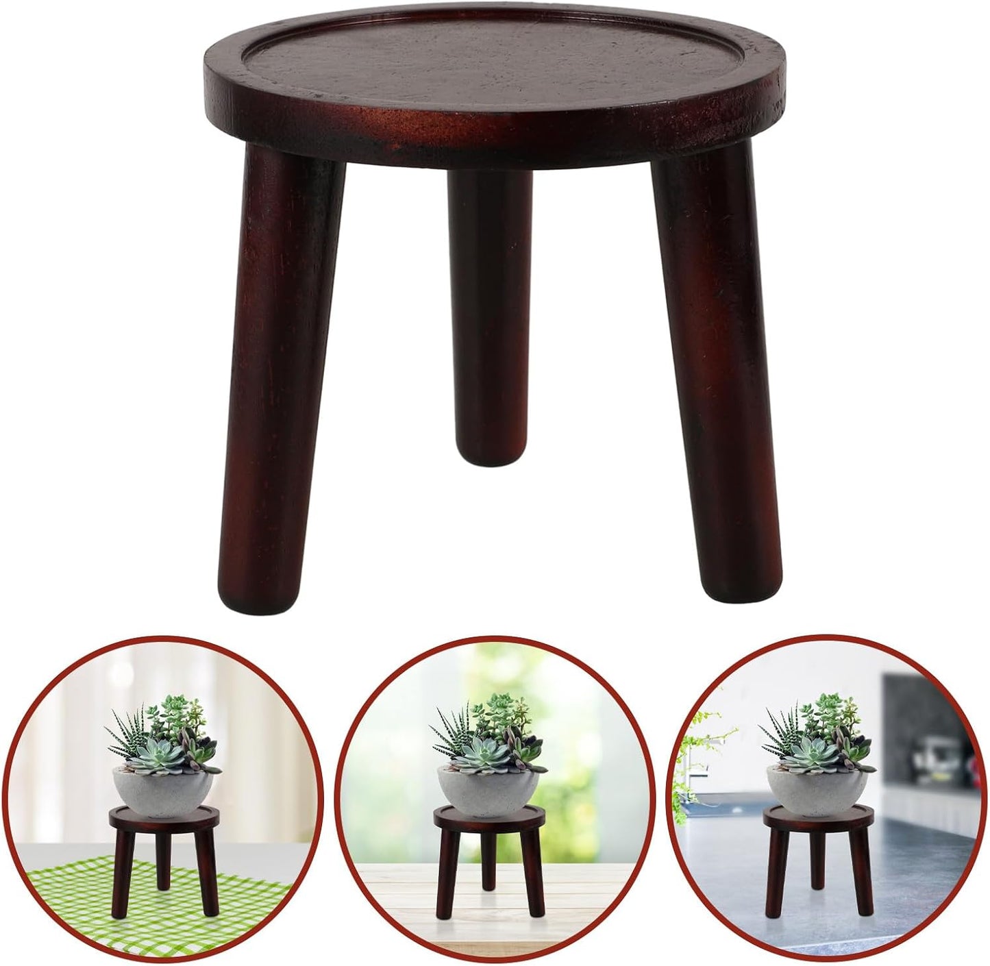 PRETYZOOM Indoor Decorative Plant Stand Flowerpot Pedestal Wooden Bonsai Pot Holder Crimson Mid-size Indoor Planter Display for Living Room Bedroom