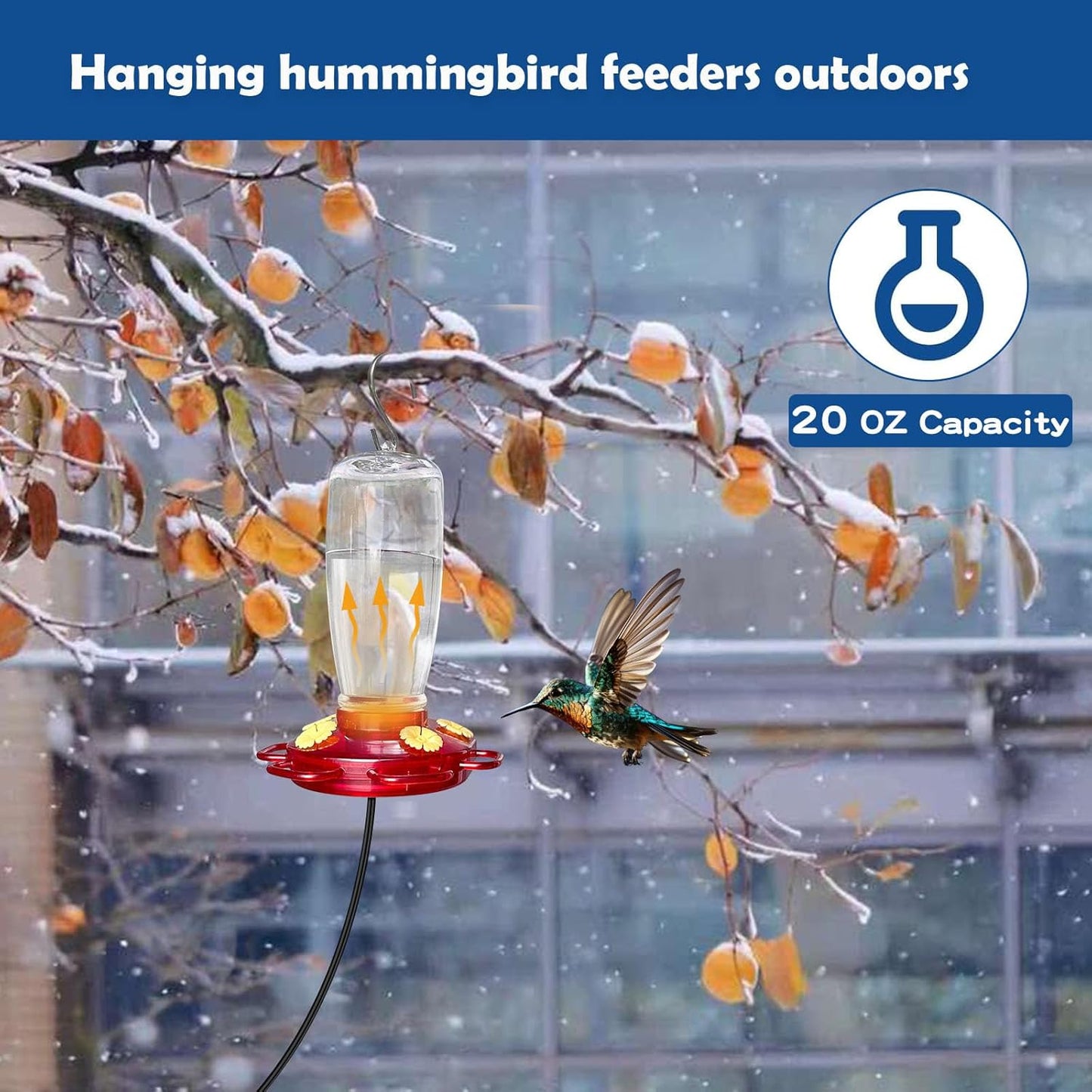DOUBFIVSY 2 in 1 Heated Hummingbird Feeders for Outdoors, 19℃/66℉ Constant Temperature Window Hummingbird Feeder with Hooks & Suction Cups Anti Freezing Hummingbird Feeders for Winter, Garden