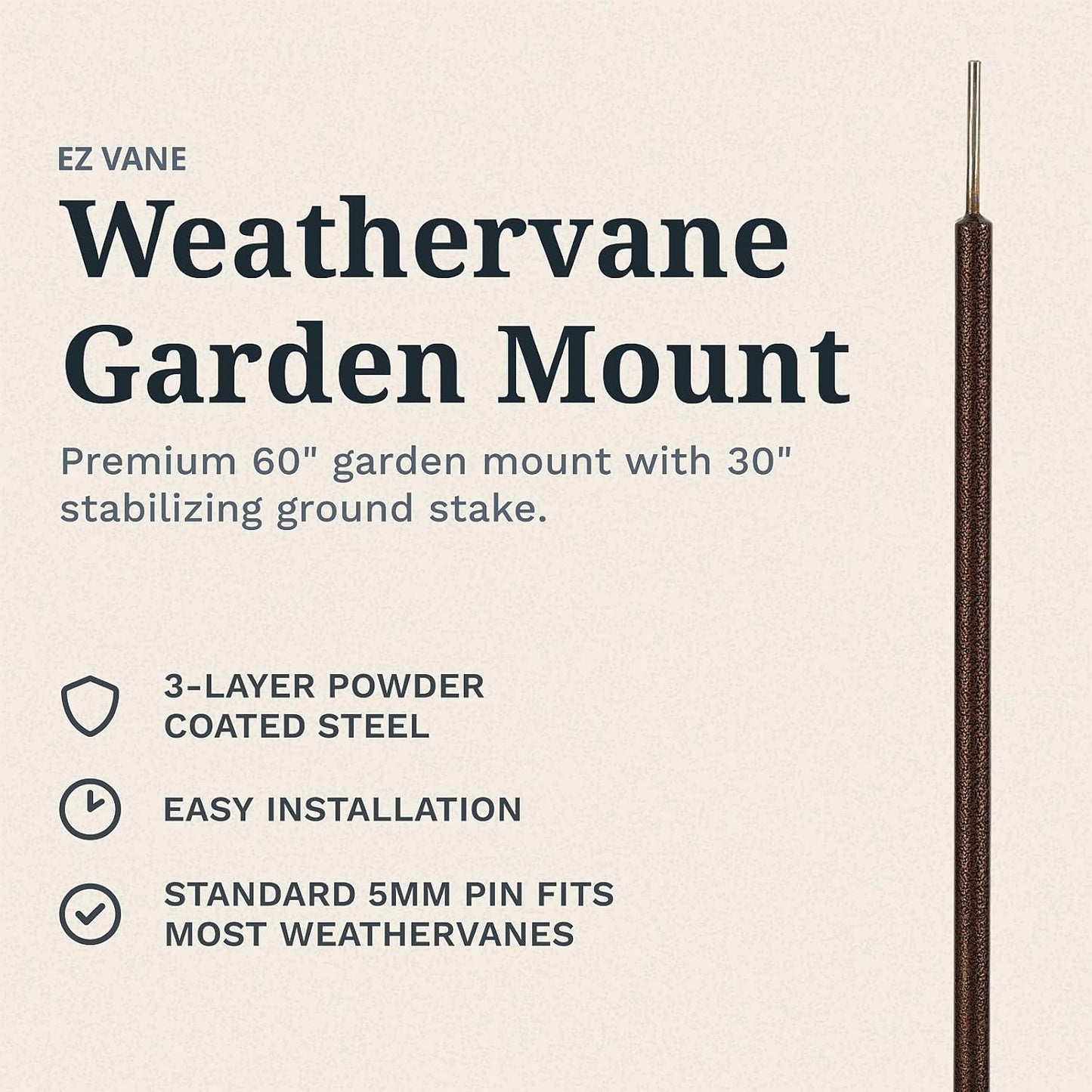 EZ Vane Steel Hummingbird Weathervane 80” Height, Includes Metal Garden Mount, Wind Cups & Brackets | Hand-Crafted and Family-Owned, Made in The USA with Triple Powder Coating, Limited
