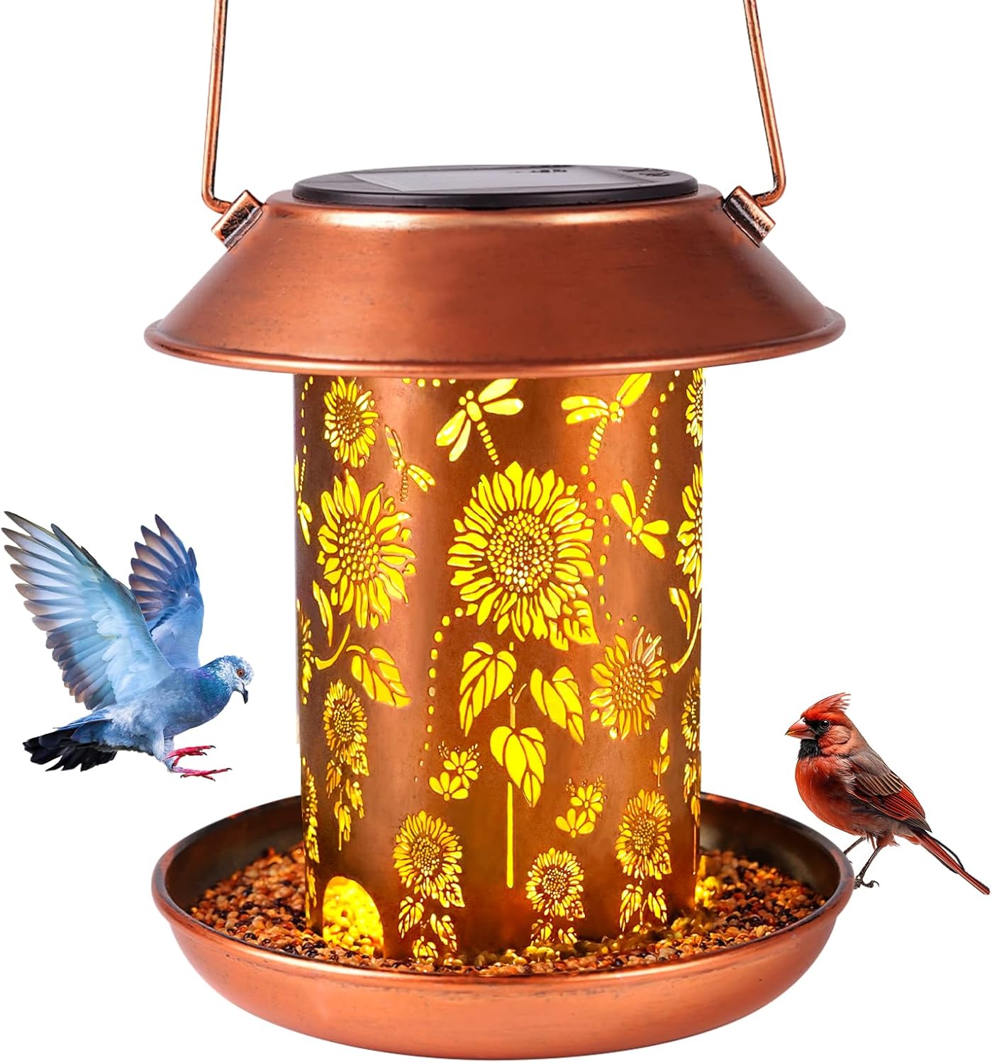 Bird Feeders for Outdoors Hanging Metal Wild Bird Feeder Solar Lanterns Outdoor Waterproof Decor Garden Gifts for Women Mom Bird Lovers,Decoration for Yard,Patio,Porch,Balcony