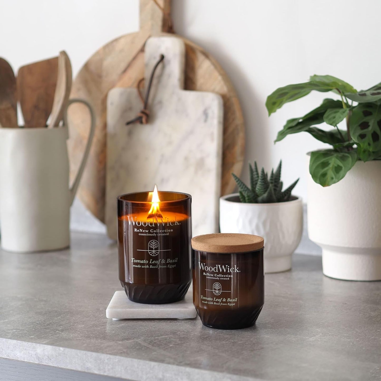 WoodWick Tomato Leaf & Basil Gifts for Women and Men, 6 oz. Renew Medium Candle with Crackling Wick