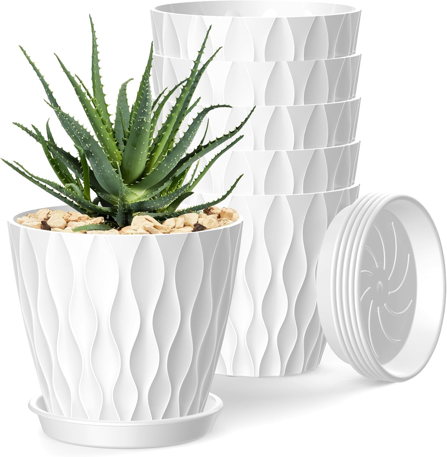 4 Inch Plant Pots, 6 Pack Indoor Flower Pots, Planters with Drainage H