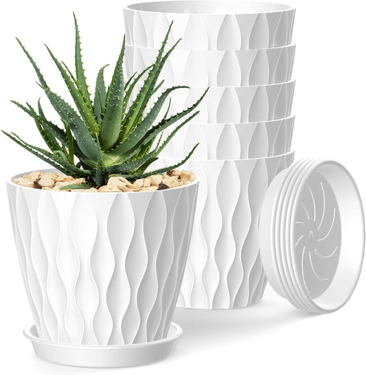 4 Inch Plant Pots, 6 Pack Indoor Flower Pots, Planters with Drainage H