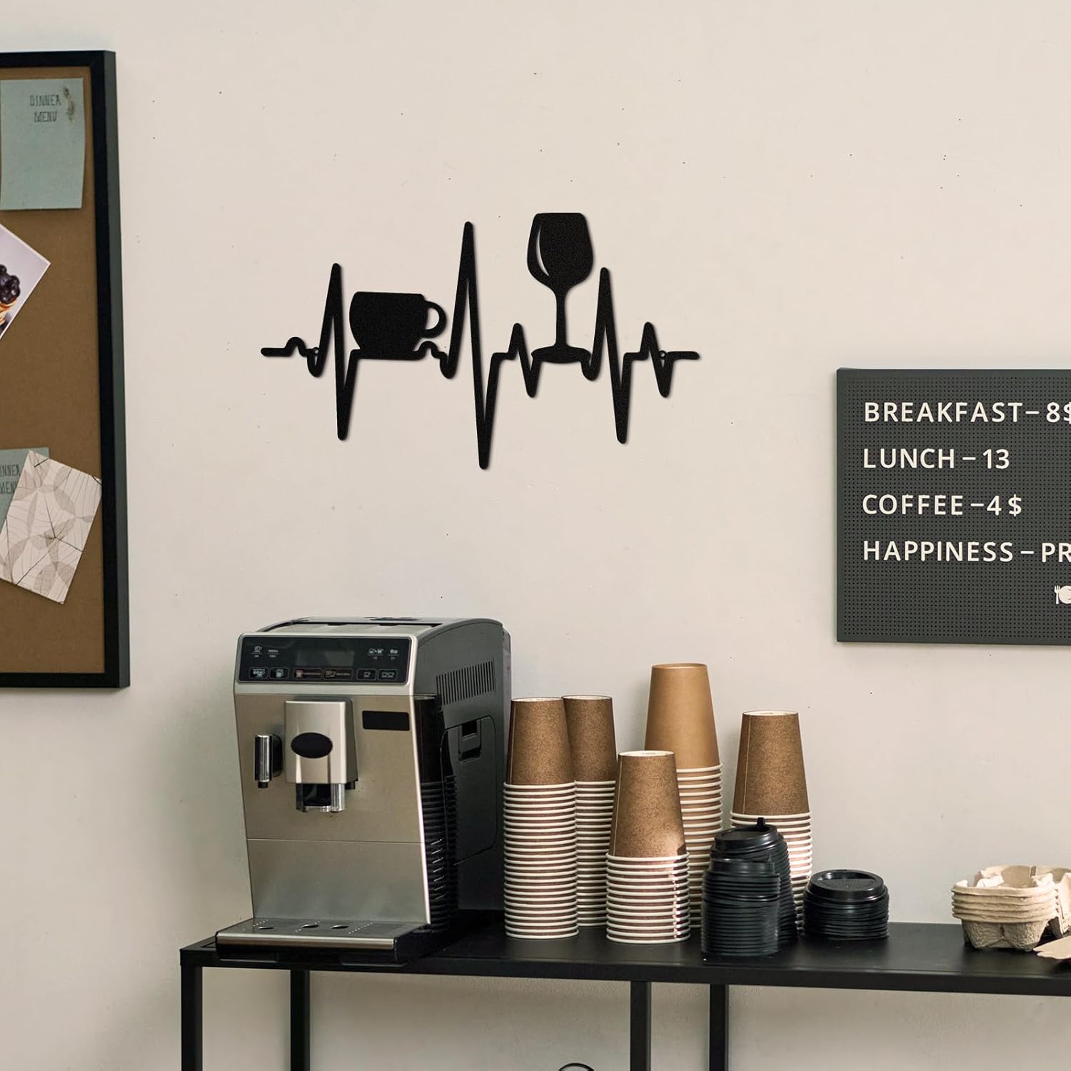 Blulu Heartbeat Coffee and Wine Bar Sign 15.75 x 9.04 Inch Rustic Blac