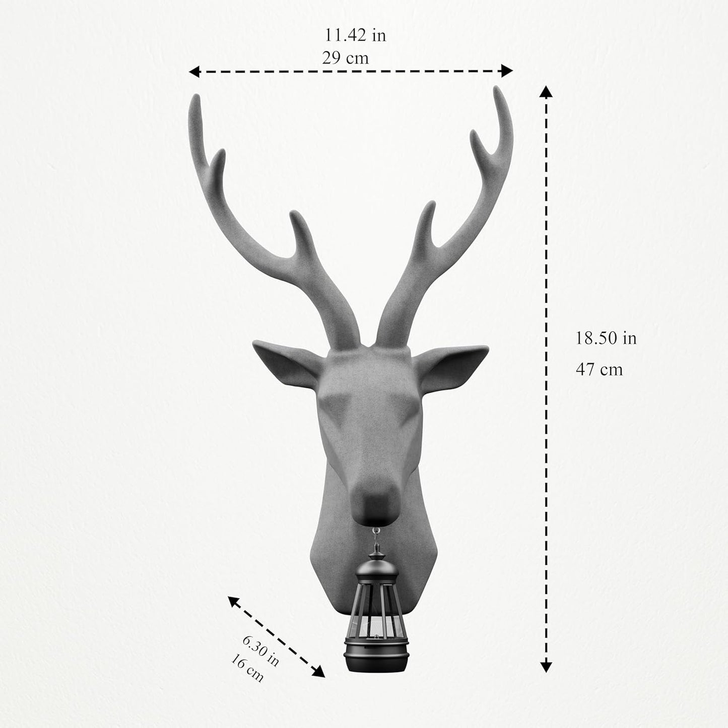Deer Head Wall Mount with Solar Light, Waterproof Resin Material, Animal Head Wall Decor for Living Room Doorway Garden Gallery Studio Easy Assembly, Unique Gift Idea (Grey-1)