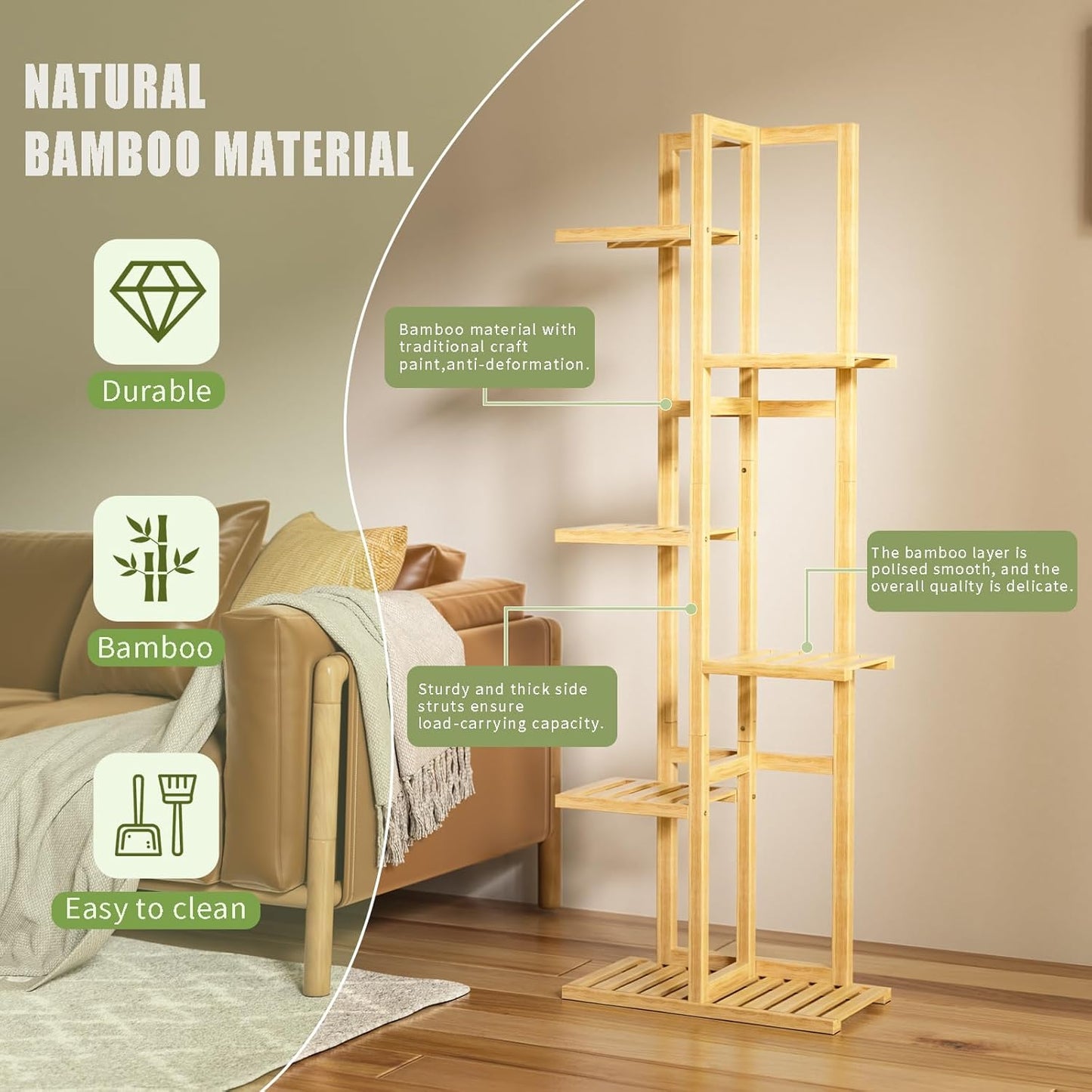 6 Tier Bamboo Plant Stand Indoor, Wood Tall Flower Holder Corner Tiere