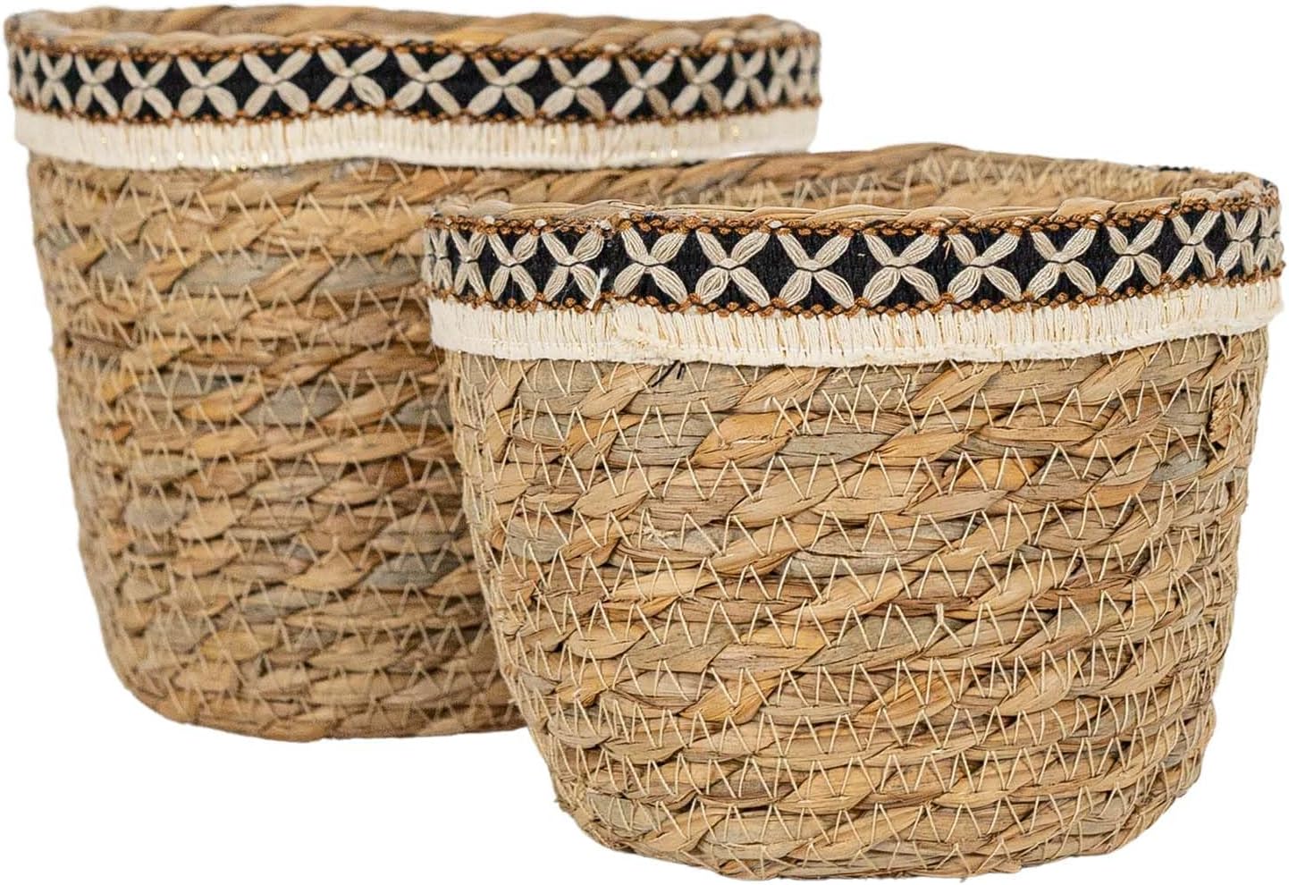 Foreside Home and Garden Set of 2 Embroidered Rim Baskets Natural Seag