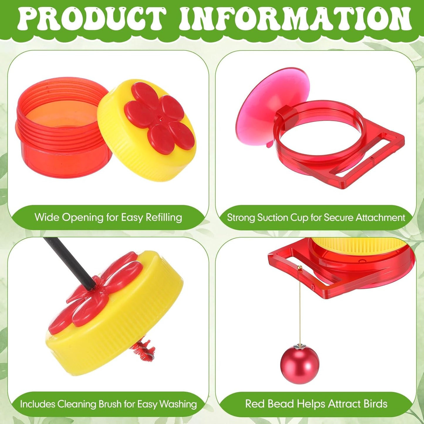 4 Set Window Hummingbird Feeder, 1.57" x 2.56" x 2.76" Mini Humming Bird Feeders with Strong Suction Cup and Brush for Outdoors Garden Decoration