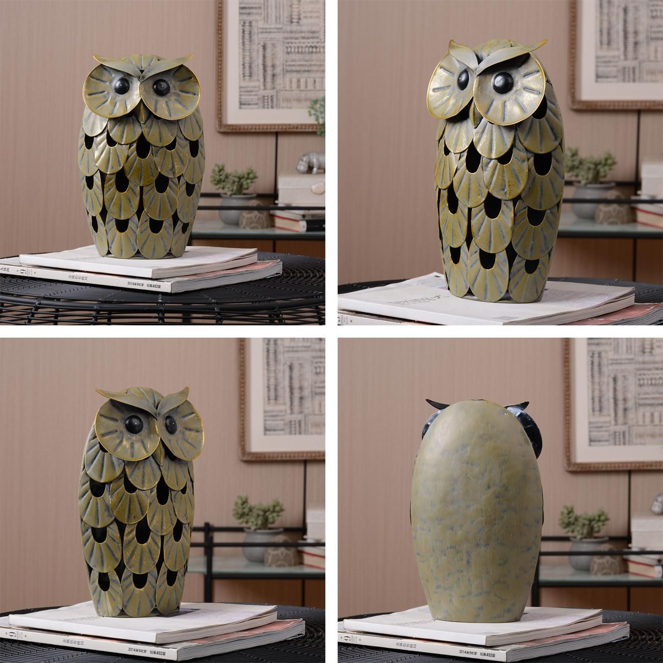 Owl Statue Figurine Animal Gifts Modern Sculpture Decor Metal Arts 9.4inch