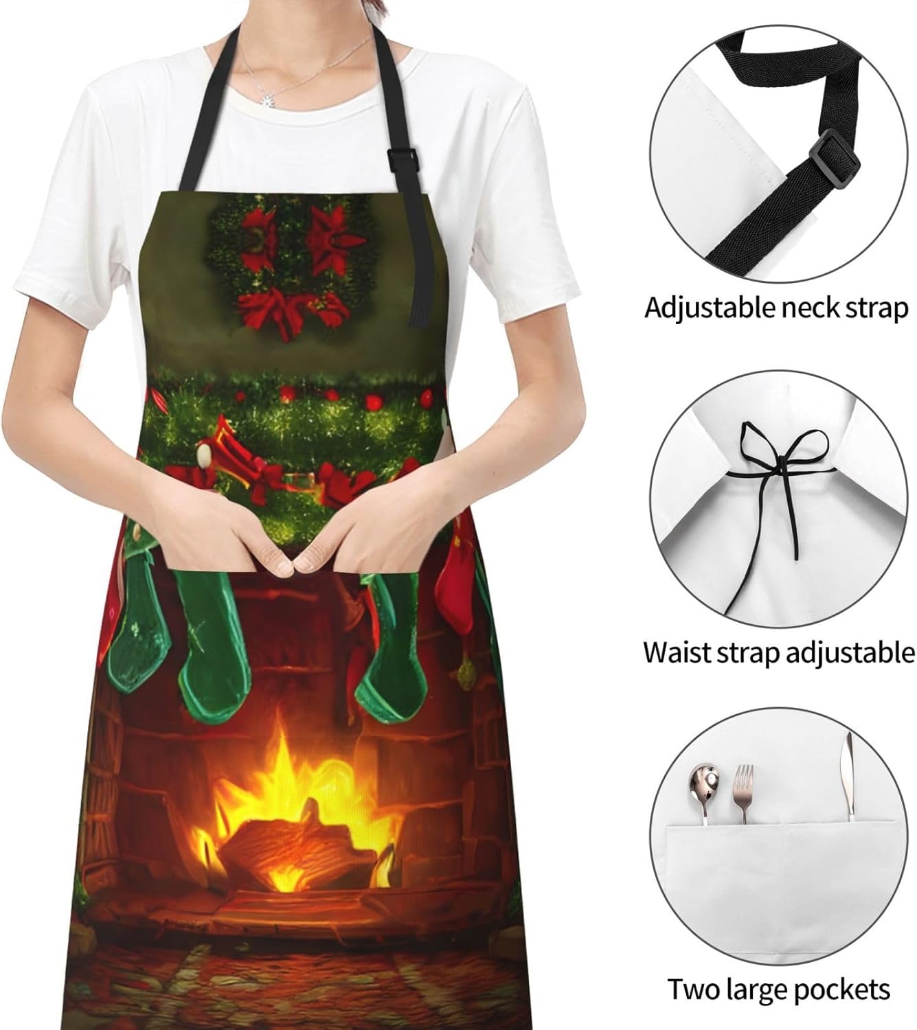 merry christmas print Waterproof chef's apron with pocket apron for kitchen cooking baking barbecue and gardening