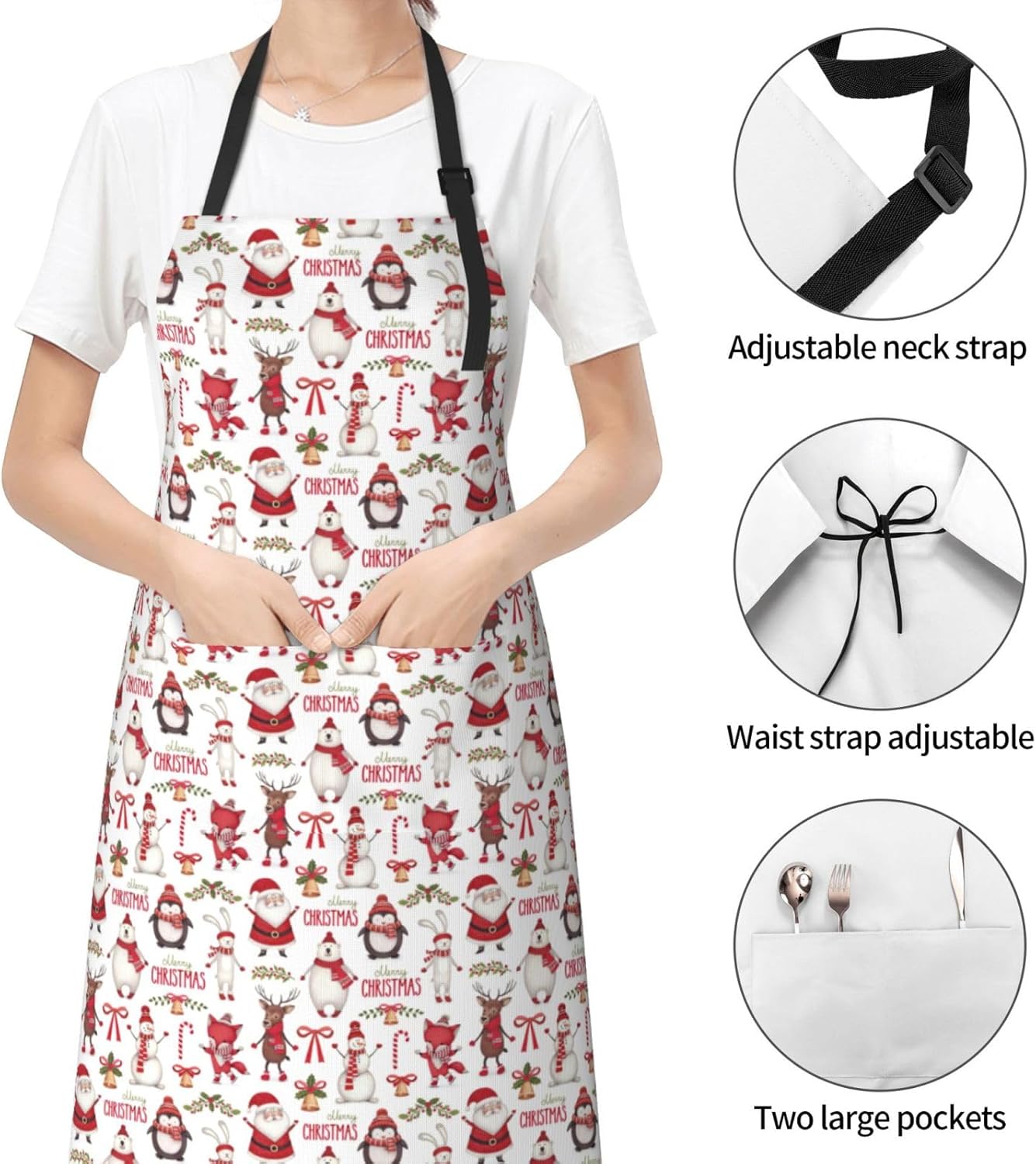 Christmas Santa Claus print Waterproof apron with pocket adjustable cooking apron for adult kitchen bibs to bake