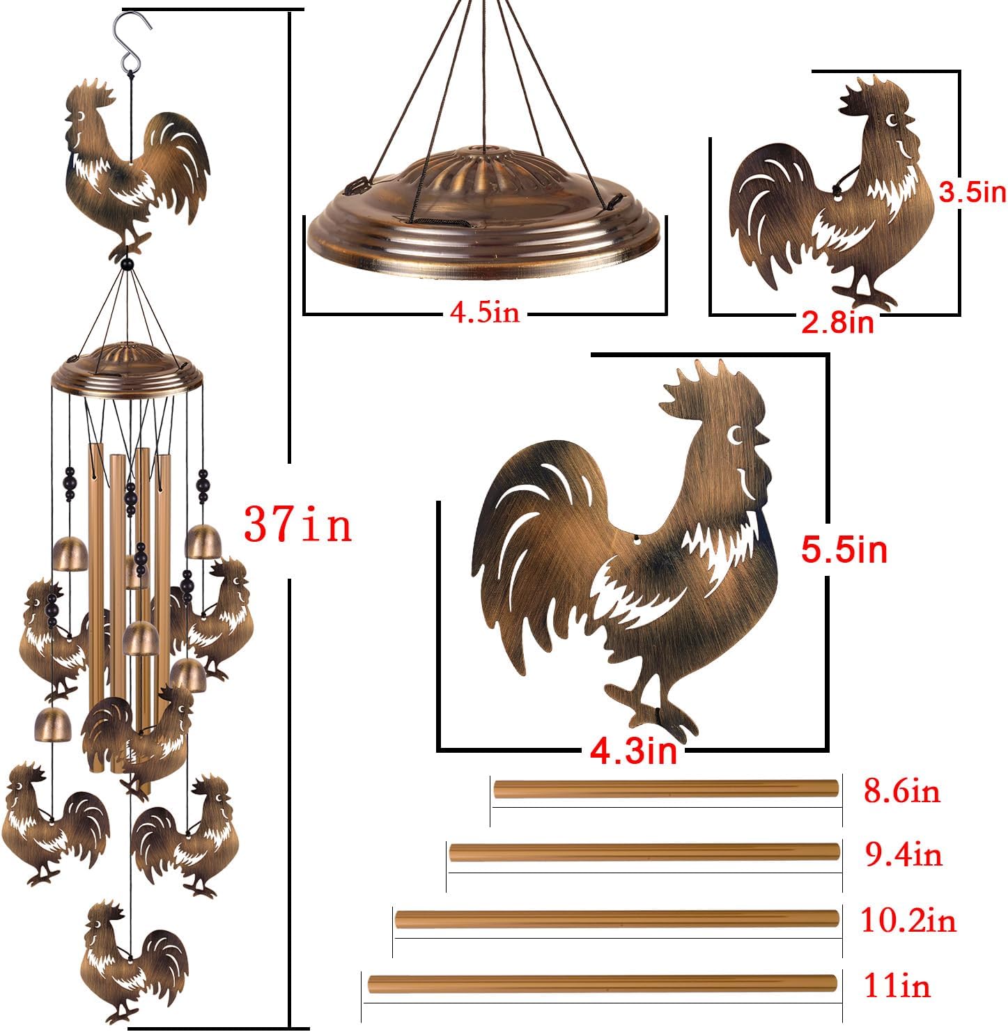 Bronze Chickens Wind Chimes for Home, Garden, Balconies, Rooms, Patio,