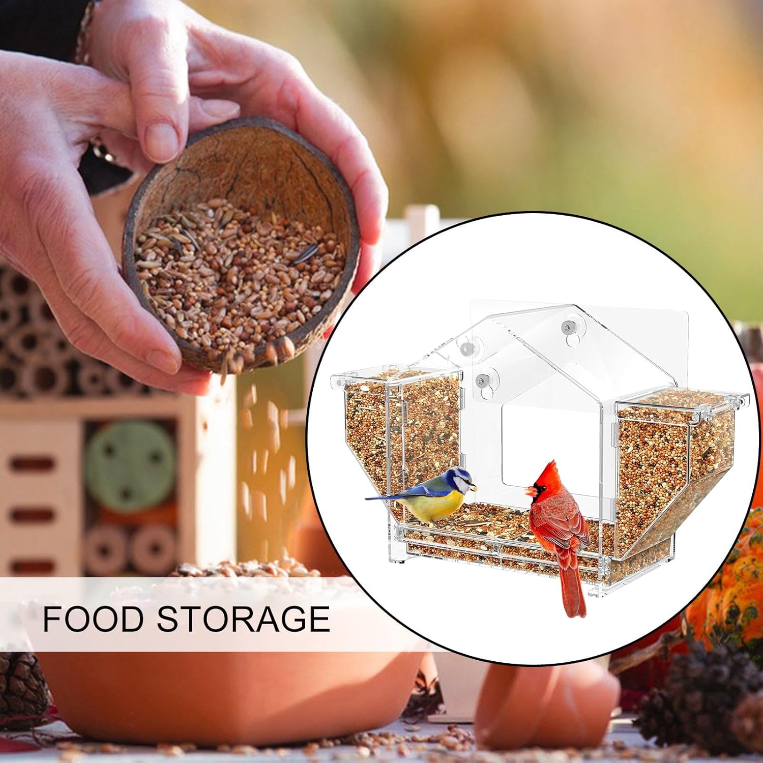Bird Feeder Window - Clear Suction Cup Finch Feeding Box,Squirrel Proo
