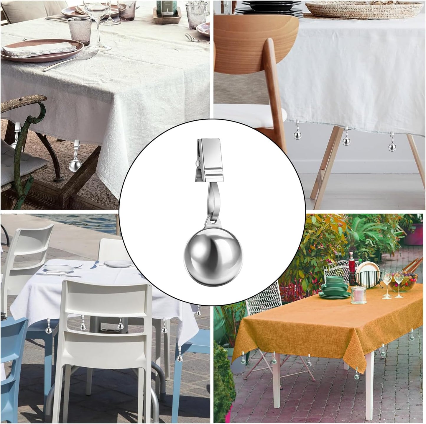Yamrots Tablecloth Weights, Tablecloth Weights Hangers, Stainless Steel Balls with Rust-Resistant Clip for Decoration, Outdoor Picnic, Garden Flag, Useful Fixed Fabric Tools at Outside Events (6)